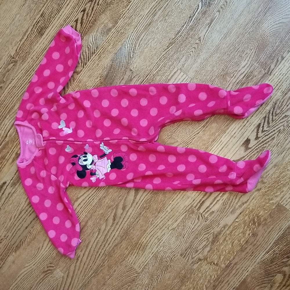 (2Y) Disney Baby Minnie Mouse Polka Dot Zip Up Footie Onesie